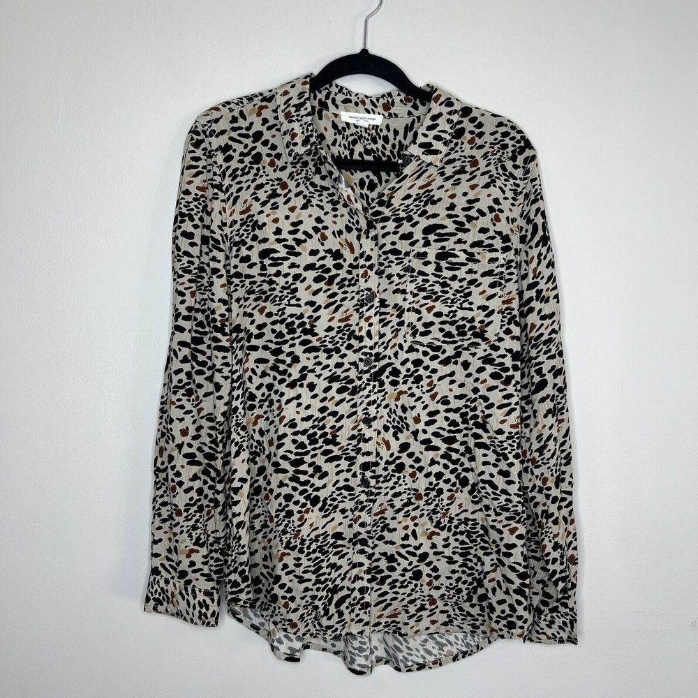 Beach Lunch Lounge Shirt Women's Large Brown Leopard  Print Button Down MobWife